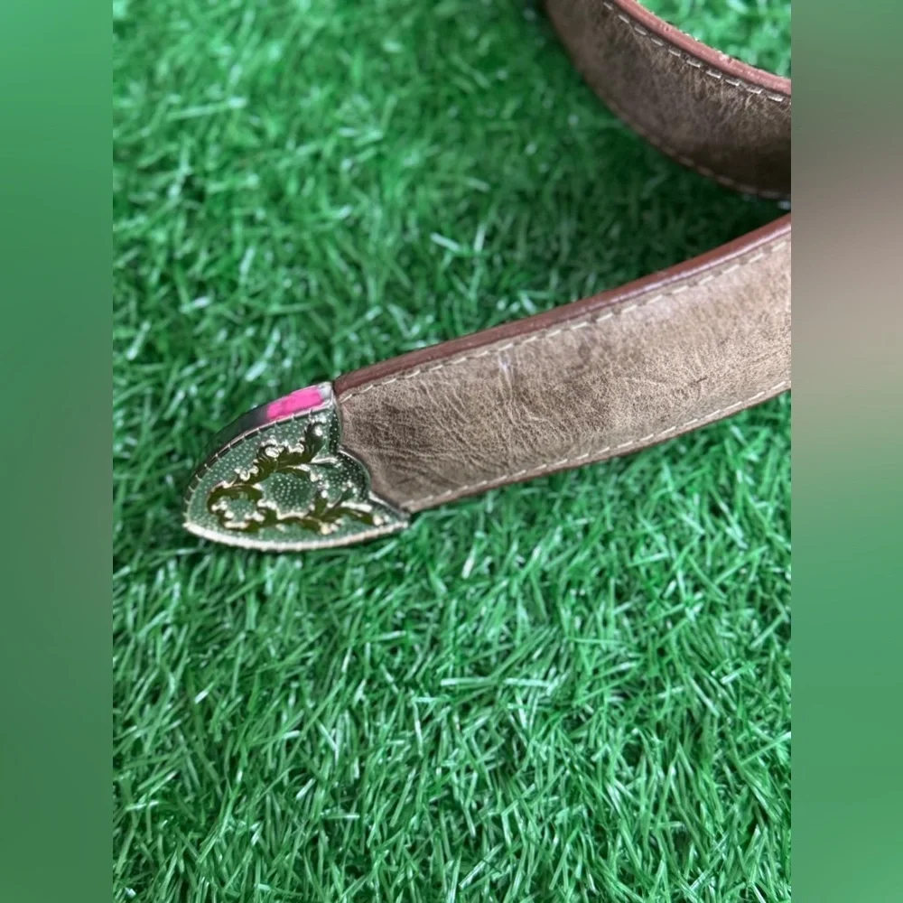 Vintage Brown‎ Leather Belt with Silver Buckle Size 36